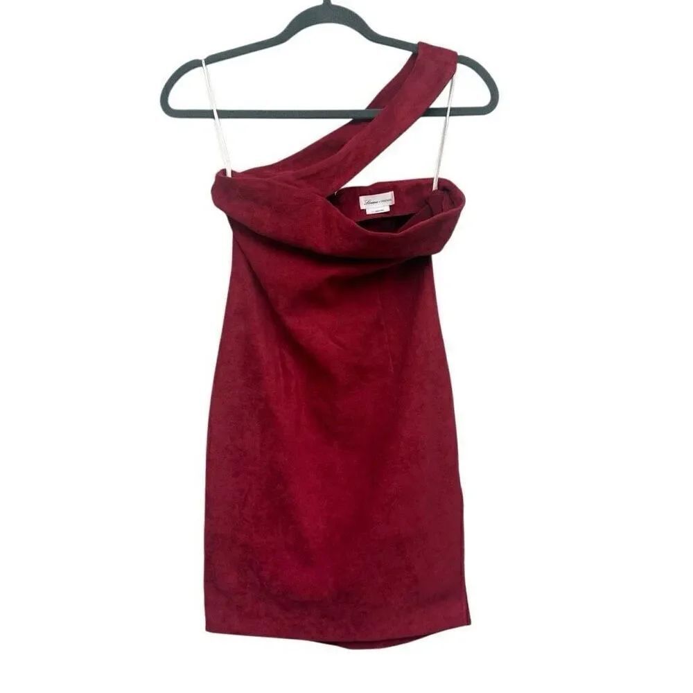 Lovers + Friends red velvet one shoulder cross strap mini dress size small